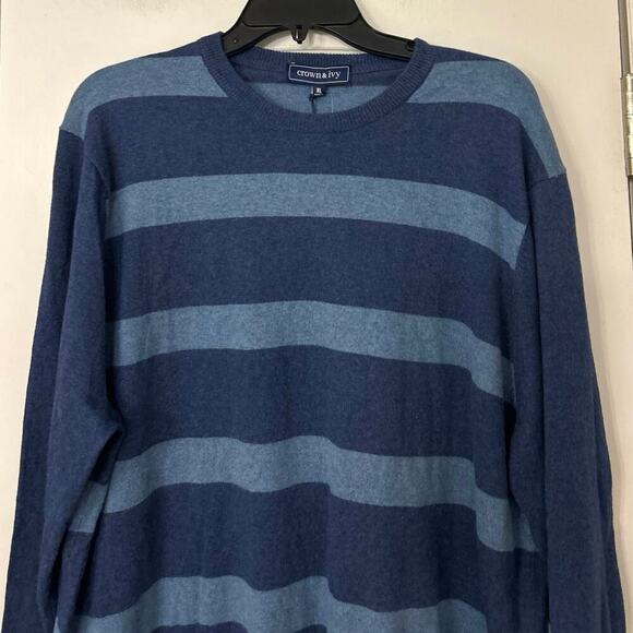 Crown & Ivy NWT Cotton Cashmere Blend Blue Rugby Striped Lightweight Sweater XL - Picture 5 of 14
